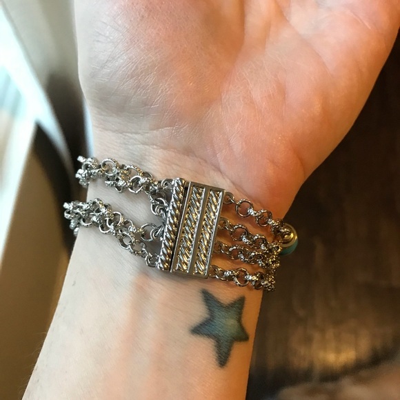 Turquoise, Rhinestone, Gold & Silver Bracelet - Picture 5 of 5